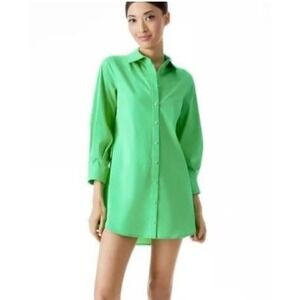 Alice + Olivia XS Garden‎ Green Button Front Shirt Dress Long Sleeve NWT